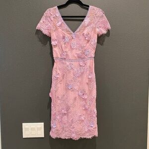 NWT Marchesa Notte amazing appliquéd pink purple lace Short sleeve dress size 0